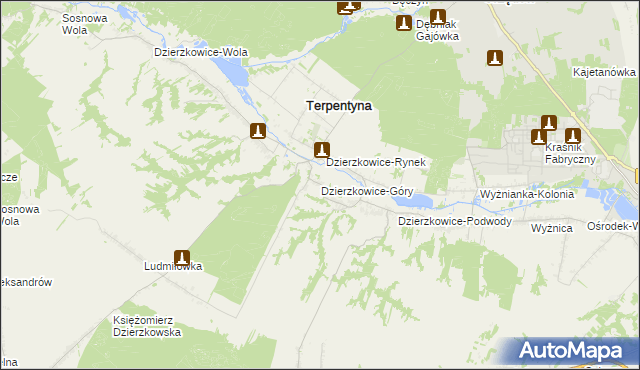 mapa Dzierzkowice-Góry, Dzierzkowice-Góry na mapie Targeo