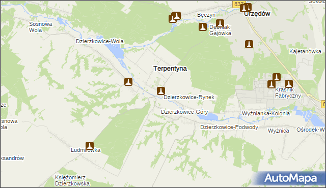 mapa Dzierzkowice-Rynek, Dzierzkowice-Rynek na mapie Targeo