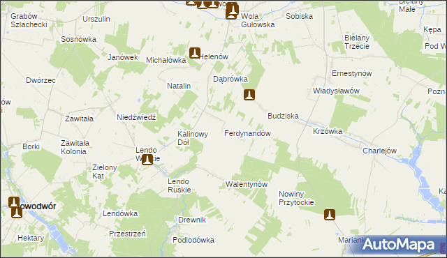 mapa Ferdynandów gmina Adamów, Ferdynandów gmina Adamów na mapie Targeo