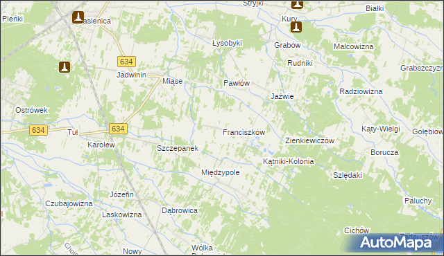 mapa Franciszków gmina Tłuszcz, Franciszków gmina Tłuszcz na mapie Targeo