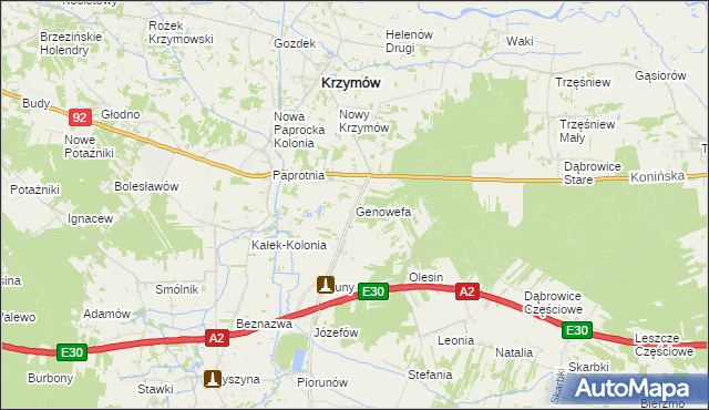 mapa Genowefa gmina Krzymów, Genowefa gmina Krzymów na mapie Targeo