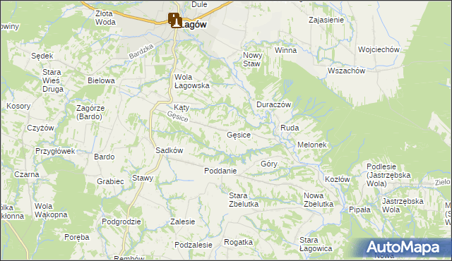 mapa Gęsice gmina Łagów, Gęsice gmina Łagów na mapie Targeo