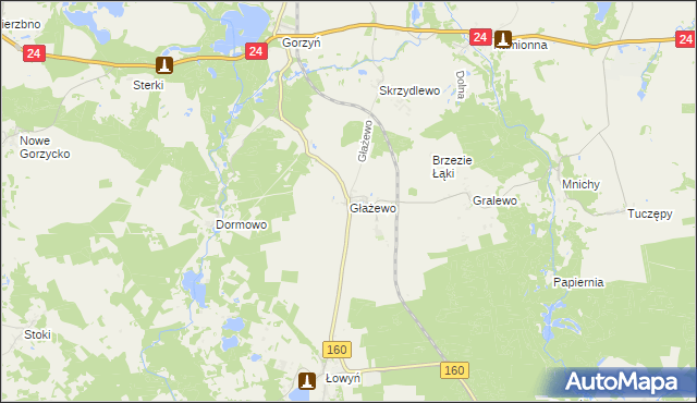 mapa Głażewo gmina Międzychód, Głażewo gmina Międzychód na mapie Targeo