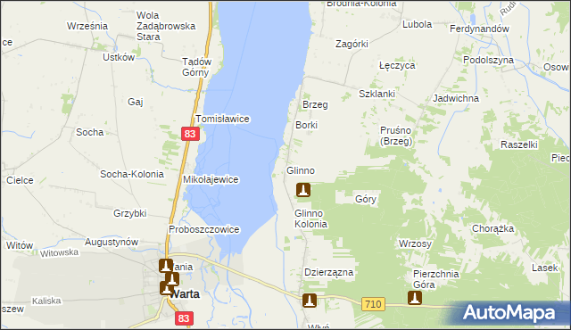 mapa Glinno gmina Warta, Glinno gmina Warta na mapie Targeo