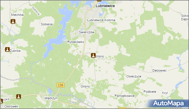 mapa Glisno gmina Lubniewice, Glisno gmina Lubniewice na mapie Targeo