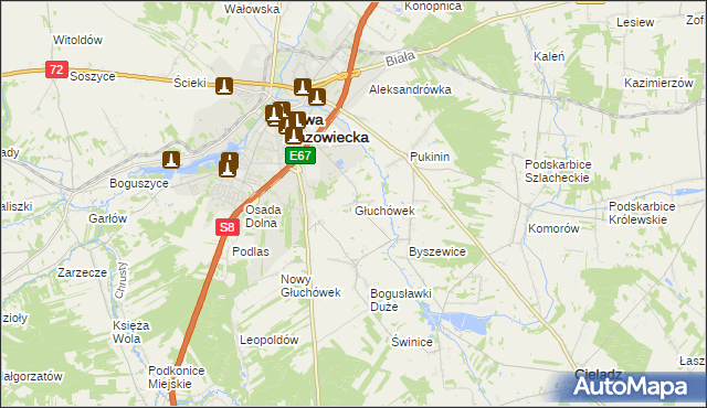 mapa Głuchówek gmina Rawa Mazowiecka, Głuchówek gmina Rawa Mazowiecka na mapie Targeo