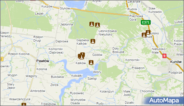 mapa Godów gmina Pawłów, Godów gmina Pawłów na mapie Targeo