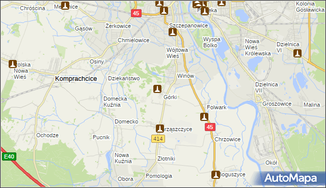mapa Górki gmina Prószków, Górki gmina Prószków na mapie Targeo