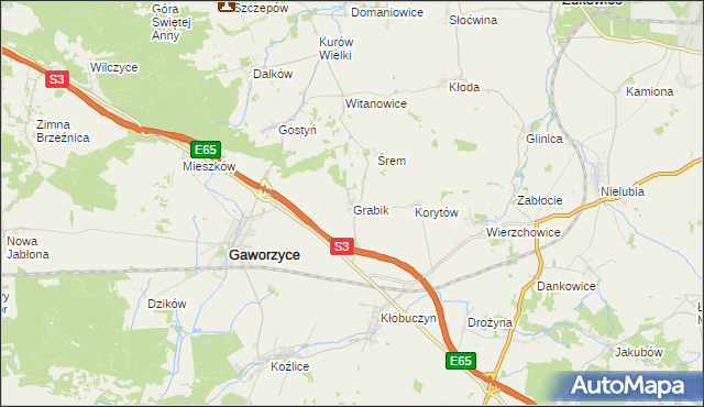 mapa Grabik gmina Gaworzyce, Grabik gmina Gaworzyce na mapie Targeo