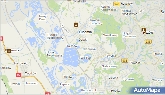 mapa Grabówka gmina Lubomia, Grabówka gmina Lubomia na mapie Targeo