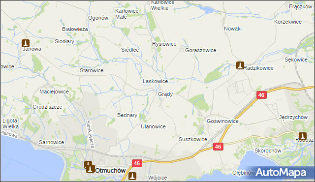 mapa Grądy gmina Otmuchów, Grądy gmina Otmuchów na mapie Targeo