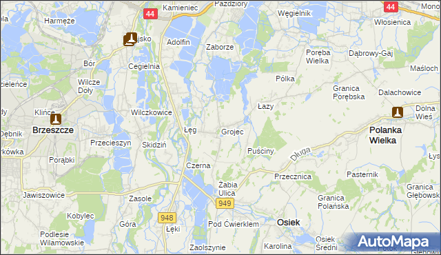mapa Grojec gmina Oświęcim, Grojec gmina Oświęcim na mapie Targeo