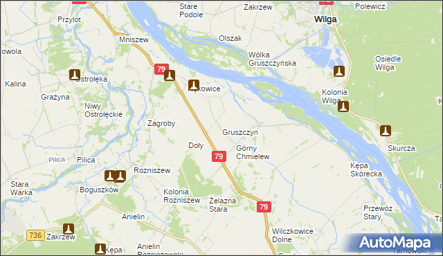 mapa Gruszczyn gmina Magnuszew, Gruszczyn gmina Magnuszew na mapie Targeo