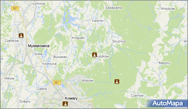 mapa Gruszków gmina Mysłakowice, Gruszków gmina Mysłakowice na mapie Targeo