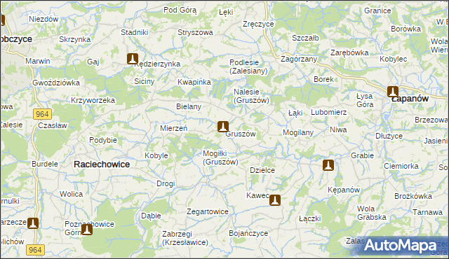 mapa Gruszów gmina Raciechowice, Gruszów gmina Raciechowice na mapie Targeo