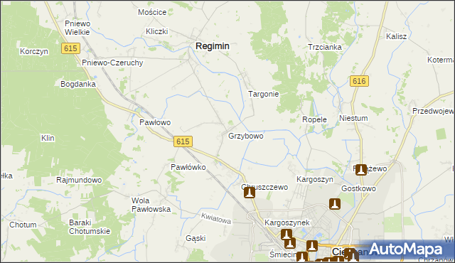 mapa Grzybowo gmina Regimin, Grzybowo gmina Regimin na mapie Targeo
