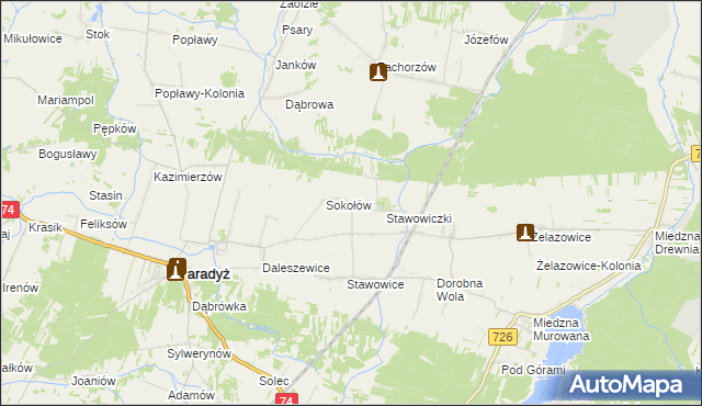 mapa Grzymałów gmina Paradyż, Grzymałów gmina Paradyż na mapie Targeo