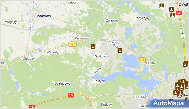 mapa Gutkowo gmina Jonkowo, Gutkowo gmina Jonkowo na mapie Targeo