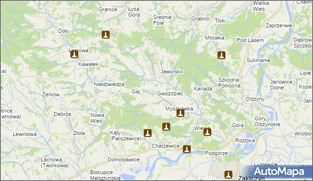 mapa Gwoździec gmina Zakliczyn, Gwoździec gmina Zakliczyn na mapie Targeo