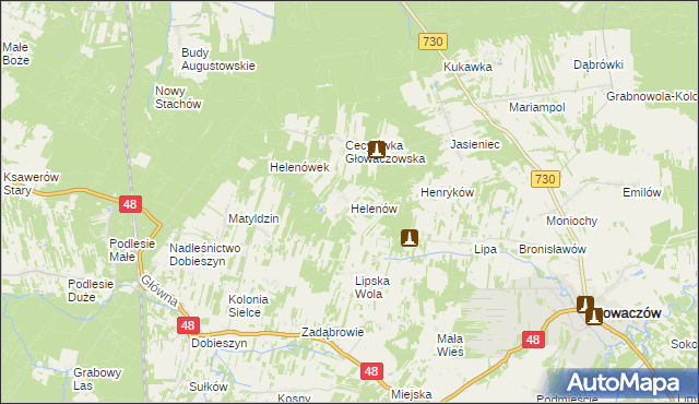 mapa Helenów gmina Głowaczów, Helenów gmina Głowaczów na mapie Targeo