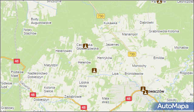 mapa Henryków gmina Głowaczów, Henryków gmina Głowaczów na mapie Targeo