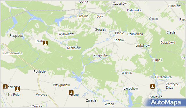 mapa Henryków gmina Małogoszcz, Henryków gmina Małogoszcz na mapie Targeo