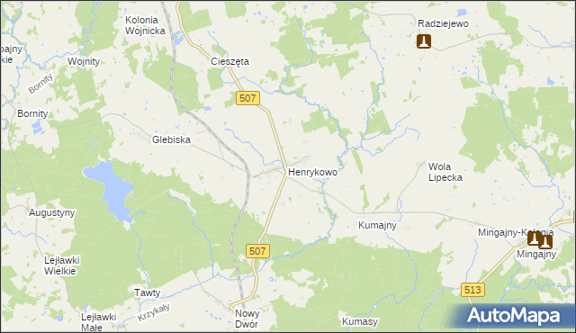 mapa Henrykowo gmina Orneta, Henrykowo gmina Orneta na mapie Targeo