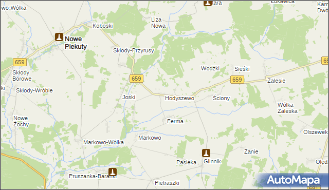 mapa Hodyszewo, Hodyszewo na mapie Targeo