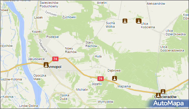 mapa Huta gmina Annopol, Huta gmina Annopol na mapie Targeo