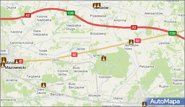 mapa Ignaców gmina Mińsk Mazowiecki, Ignaców gmina Mińsk Mazowiecki na mapie Targeo