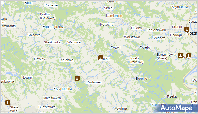 mapa Izdebki gmina Nozdrzec, Izdebki gmina Nozdrzec na mapie Targeo