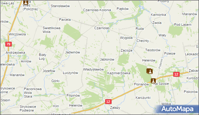 mapa Jabłonów gmina Policzna, Jabłonów gmina Policzna na mapie Targeo