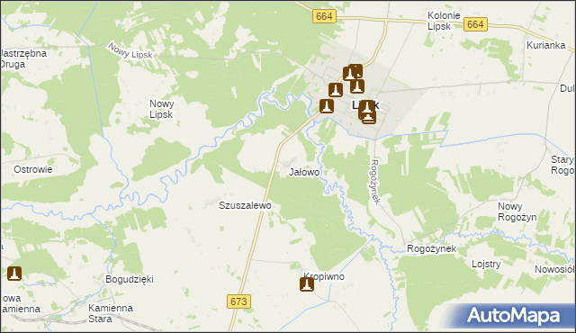 mapa Jałowo gmina Lipsk, Jałowo gmina Lipsk na mapie Targeo