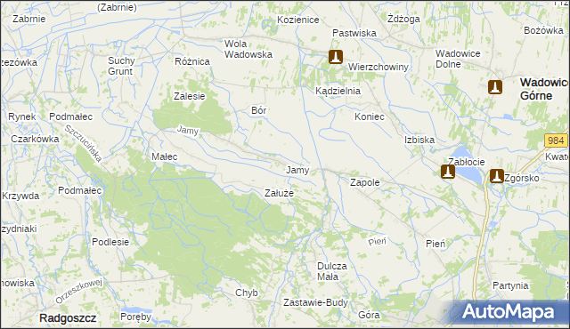 mapa Jamy gmina Wadowice Górne, Jamy gmina Wadowice Górne na mapie Targeo