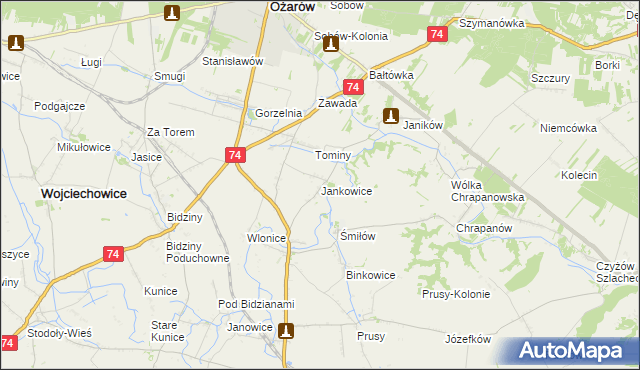 mapa Jankowice gmina Ożarów, Jankowice gmina Ożarów na mapie Targeo