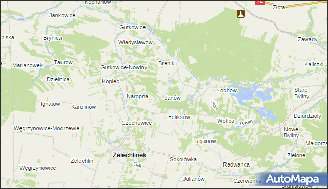 mapa Janów gmina Żelechlinek, Janów gmina Żelechlinek na mapie Targeo