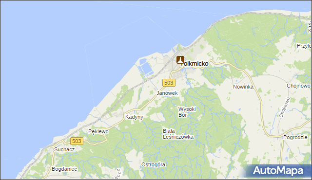 mapa Janówek gmina Tolkmicko, Janówek gmina Tolkmicko na mapie Targeo