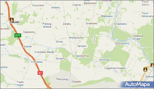 mapa Janowo gmina Zakroczym, Janowo gmina Zakroczym na mapie Targeo