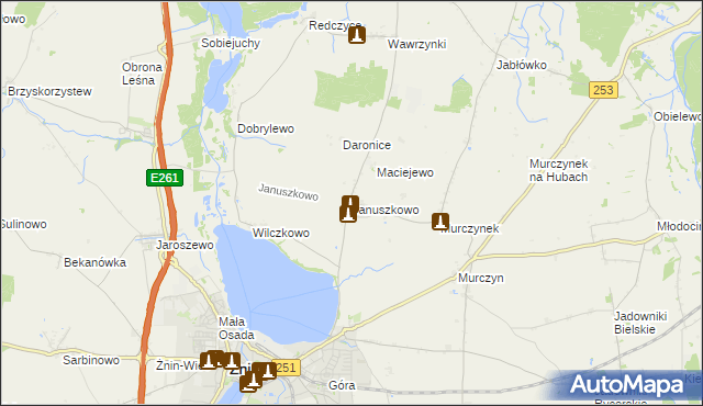 mapa Januszkowo gmina Żnin, Januszkowo gmina Żnin na mapie Targeo