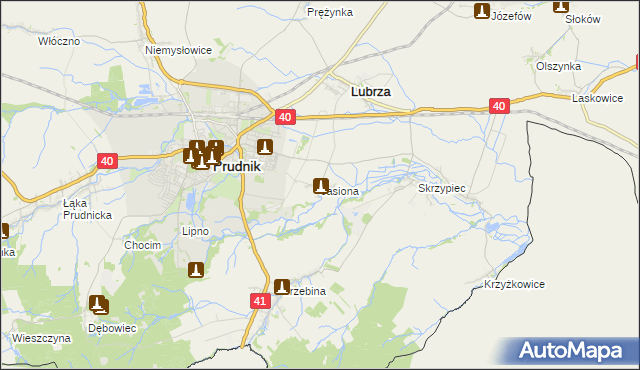 mapa Jasiona gmina Lubrza, Jasiona gmina Lubrza na mapie Targeo