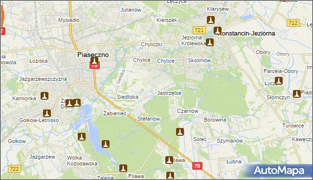mapa Jastrzębie gmina Piaseczno, Jastrzębie gmina Piaseczno na mapie Targeo