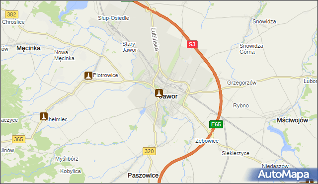 mapa Jawor, Jawor na mapie Targeo