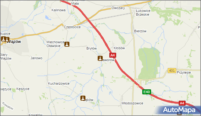 mapa Jaworów gmina Wiązów, Jaworów gmina Wiązów na mapie Targeo