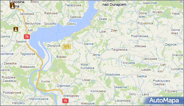mapa Jelna gmina Gródek nad Dunajcem, Jelna gmina Gródek nad Dunajcem na mapie Targeo