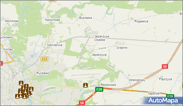 mapa Jezierzyce gmina Słupsk, Jezierzyce gmina Słupsk na mapie Targeo