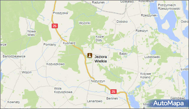 mapa Jeziora Wielkie, Jeziora Wielkie na mapie Targeo