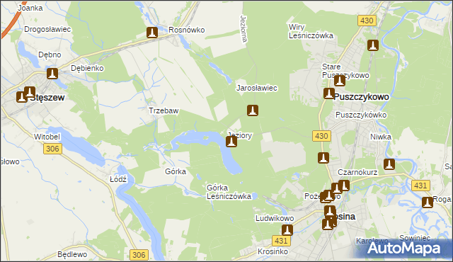 mapa Jeziory gmina Mosina, Jeziory gmina Mosina na mapie Targeo