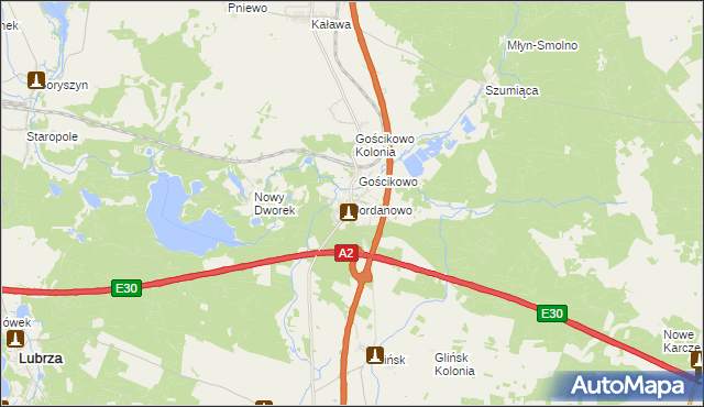 mapa Jordanowo gmina Świebodzin, Jordanowo gmina Świebodzin na mapie Targeo