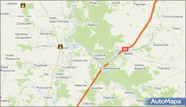 mapa Julianów Raducki, Julianów Raducki na mapie Targeo