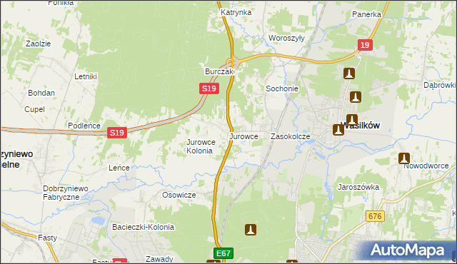 mapa Jurowce gmina Wasilków, Jurowce gmina Wasilków na mapie Targeo